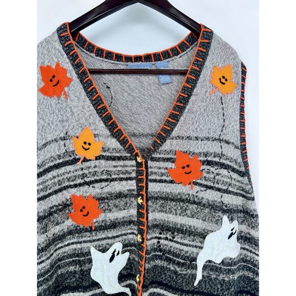 Vintage Liz & Me Knit Sweater Vest Halloween Fall Ghost Pumpkins Leaves 3X 26/28 - Picture 6 of 10